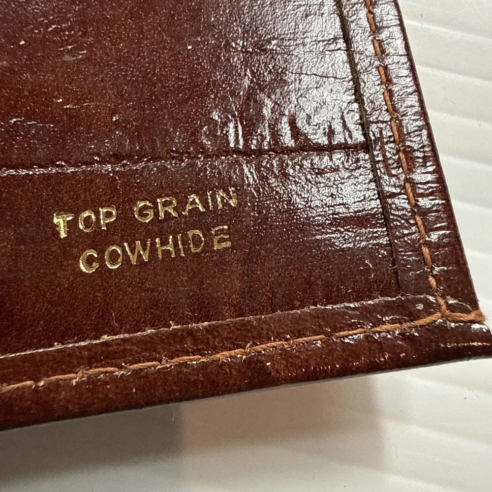 Vintage New Lane Brown Textured (eel Skin Print) Top Hide Leather Bifold Wallet